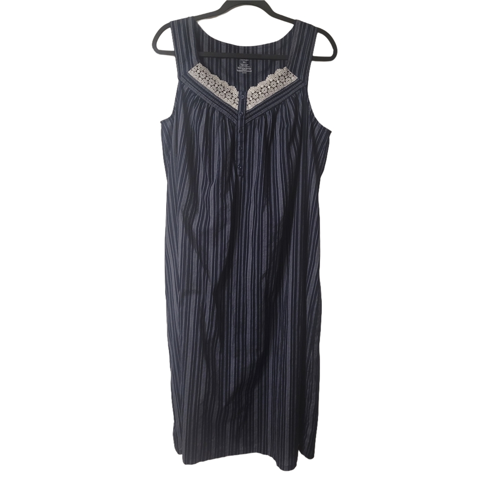 Croft & Barrow Black Pleated Midi Night Dress Scoop Neck Size XL